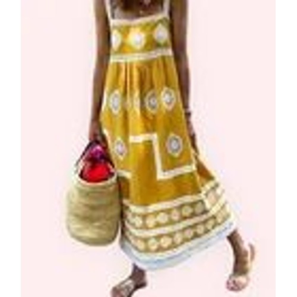 MissLook Sz L‎ Mustard Yellow Maxi Dress Sleeveless Bohemian Patterned Sundress